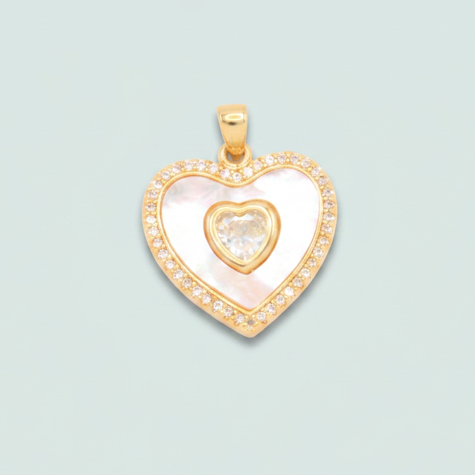 Dije de Goldfilled con Diseño de Corazón Madre Perla y Zirconia Central mod. 1332