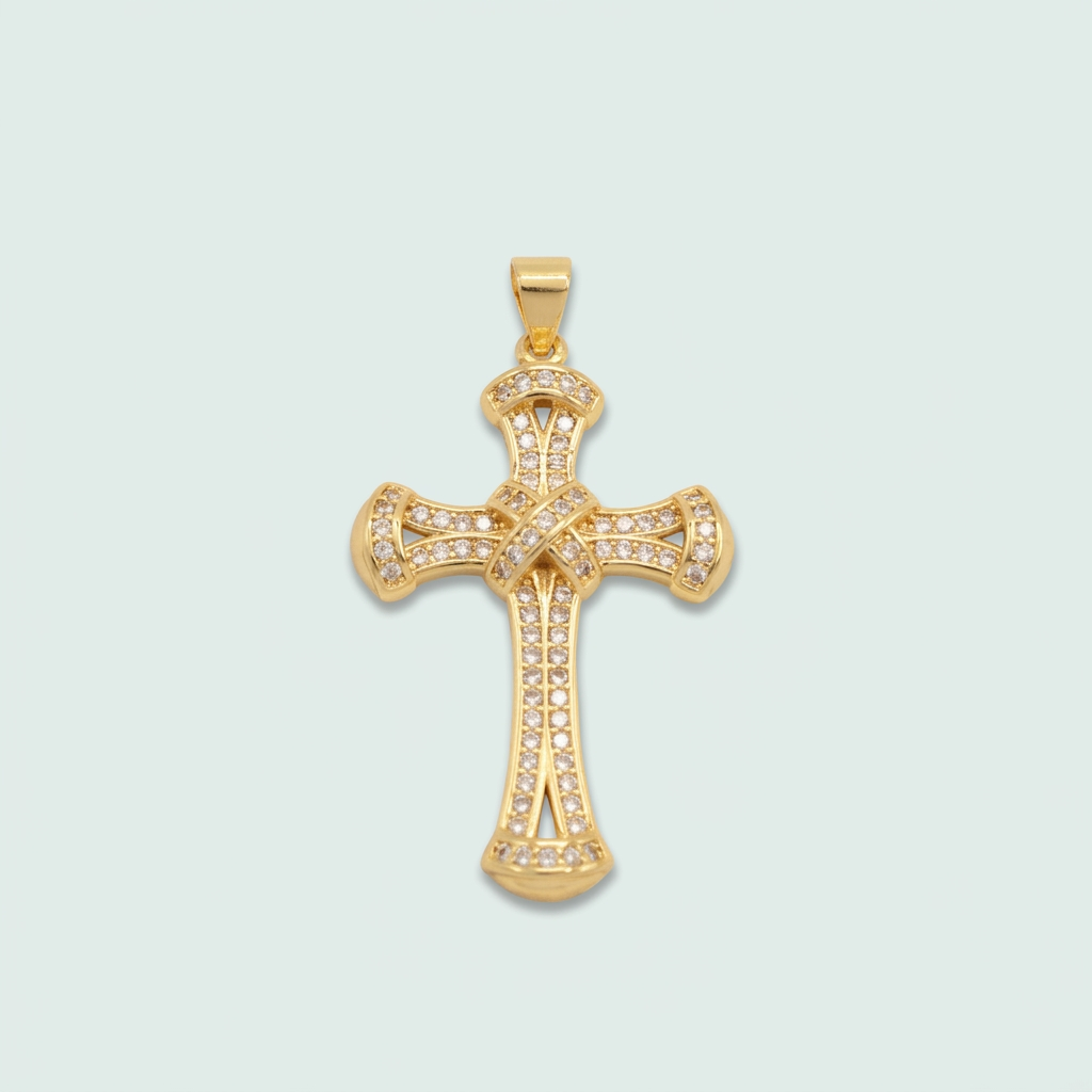 Dije de Goldfilled con Diseño de Cruz Trensado y Zirconia mod.1277