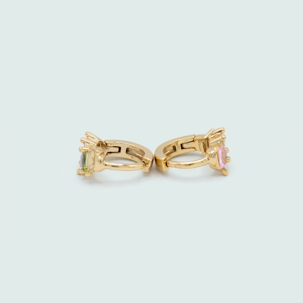 Grapa de Goldfilled con Zirconias Rectangulares Rosa y Verde mod. 1385