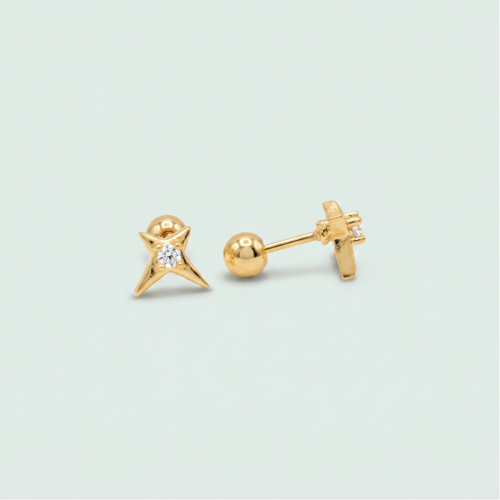 Broquel de Oro Laminado Estrella con Zirconia mod. 1389