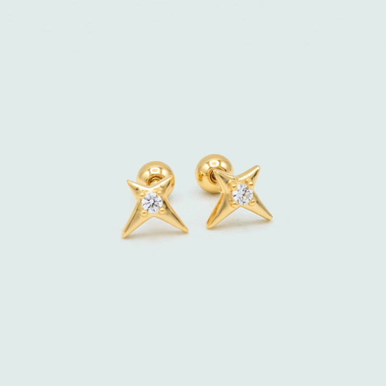 Broquel de Oro Laminado Estrella con Zirconia mod. 1389