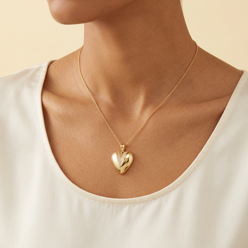 Dije de Oro Laminado Corazón Grande con Zirconia mod. 1420