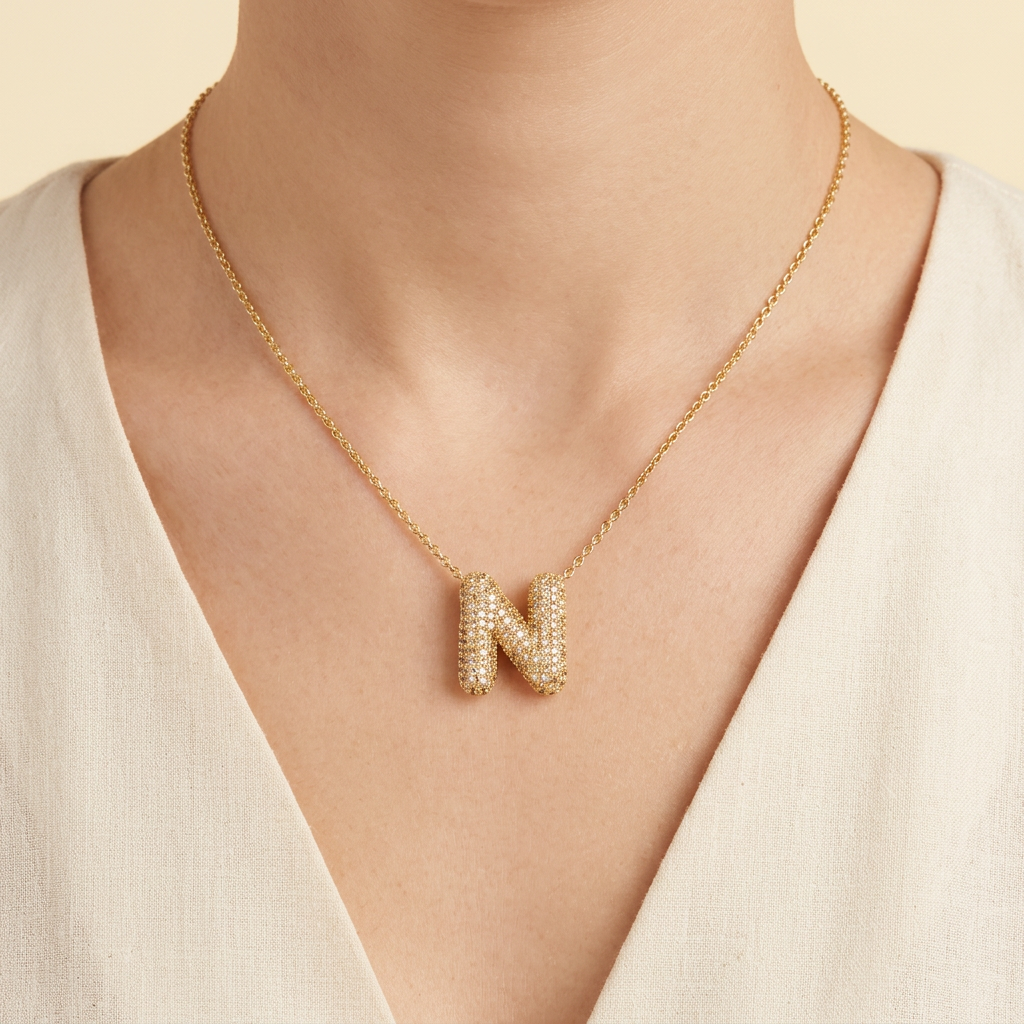 Dije de Goldfilled con Inicial  de Letra N y Zirconia mod. 1284