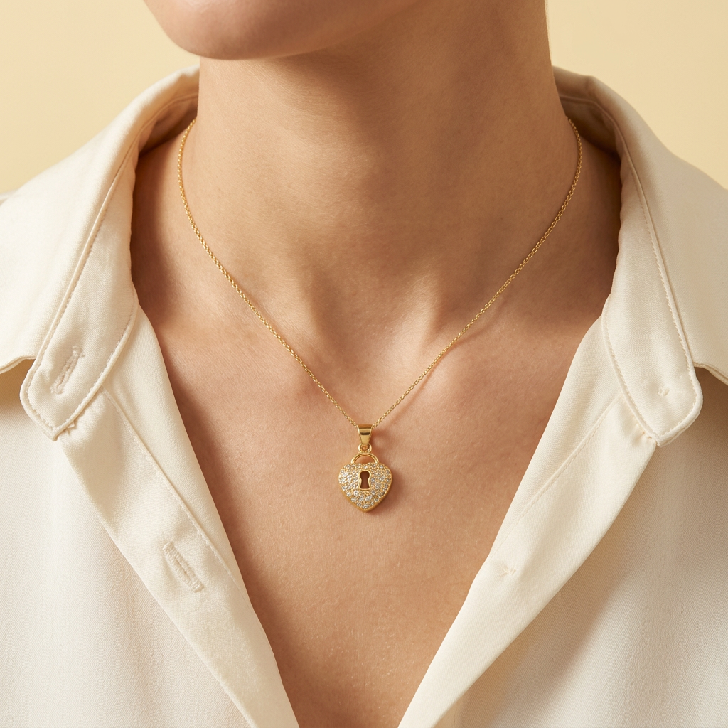 Dije de Goldfilled con Diseño de Corazón de Candado con Zirconia mod. 1334