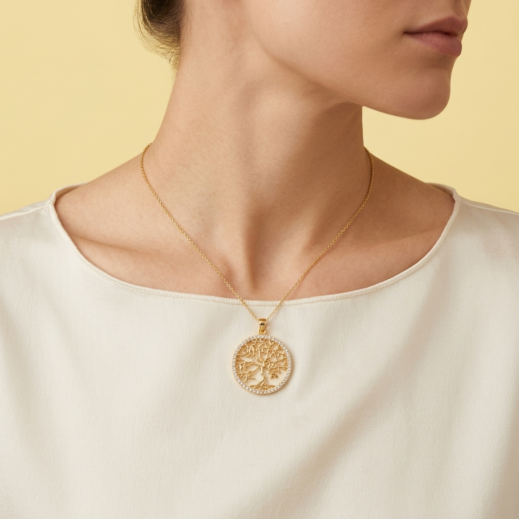 Medalla  de Oro Laminado del Arbol de la Fortuna y Zirconia mod. 1435