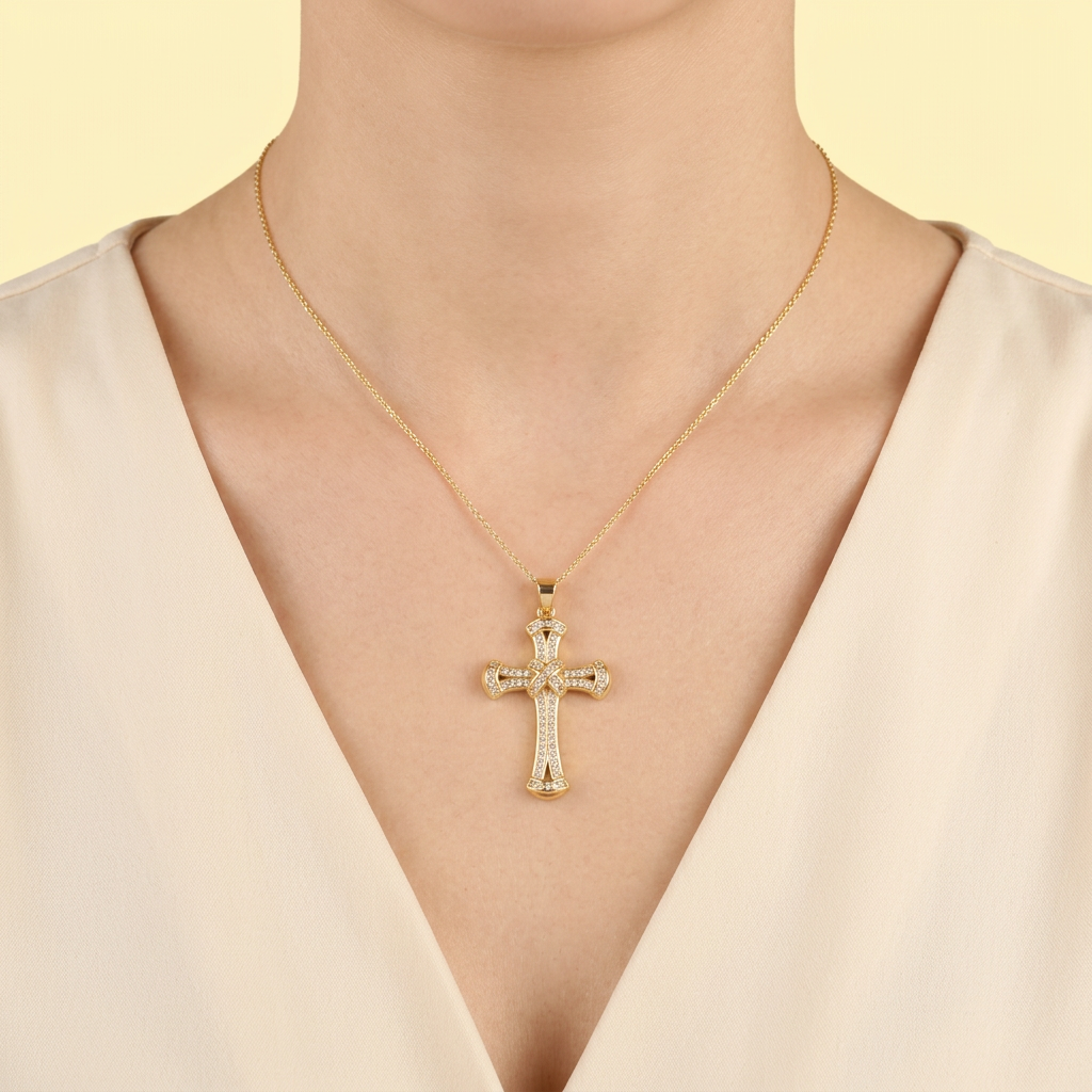Dije de Goldfilled con Diseño de Cruz Trensado y Zirconia mod.1277