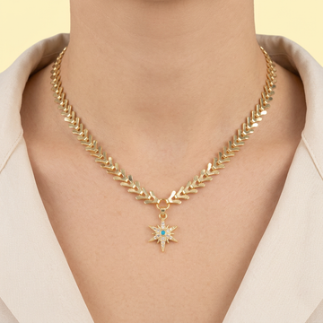 Cadena de Joyería de Goldfilled con Tejido de Flechas y Diseño de Estrella Con Zirconia mod. 1108