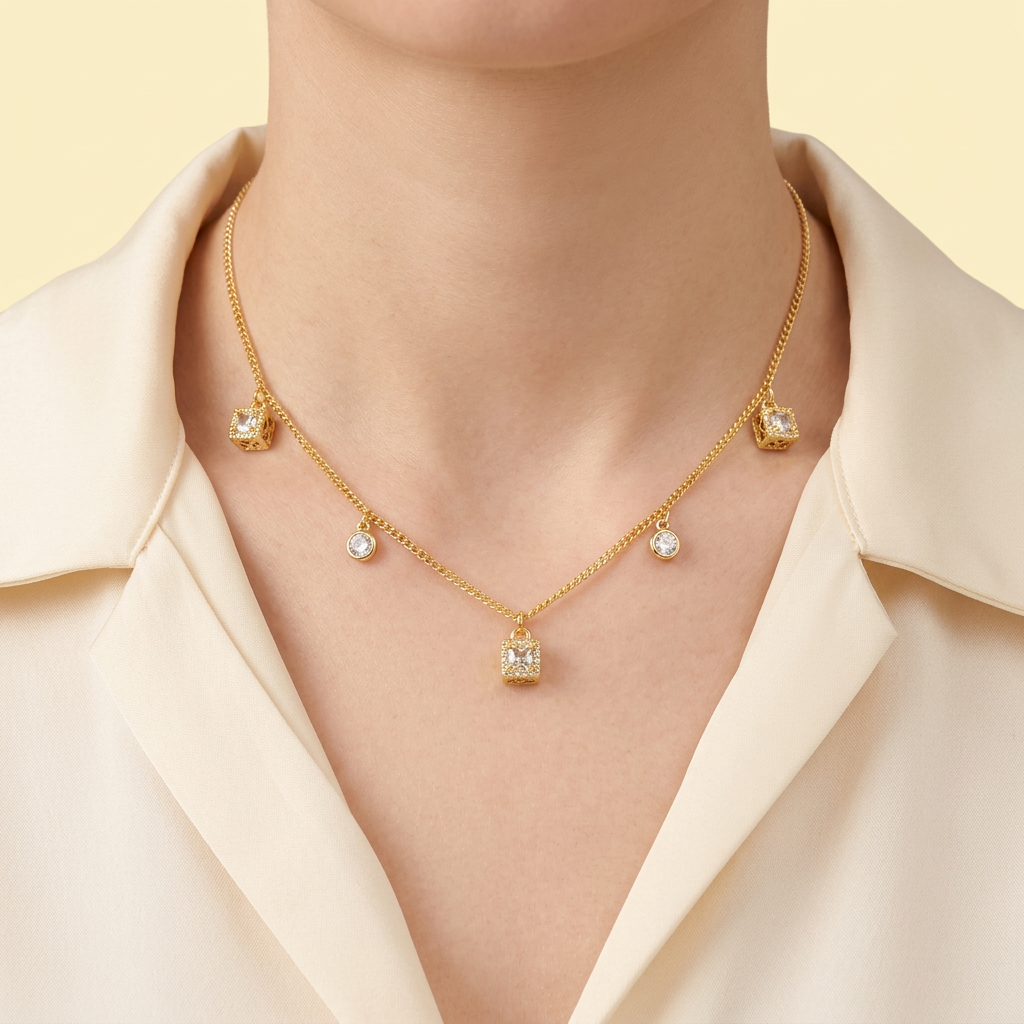 Choker de Goldfilleld con Diseño de Cuadro y Piedra de Zirconia mod.1347