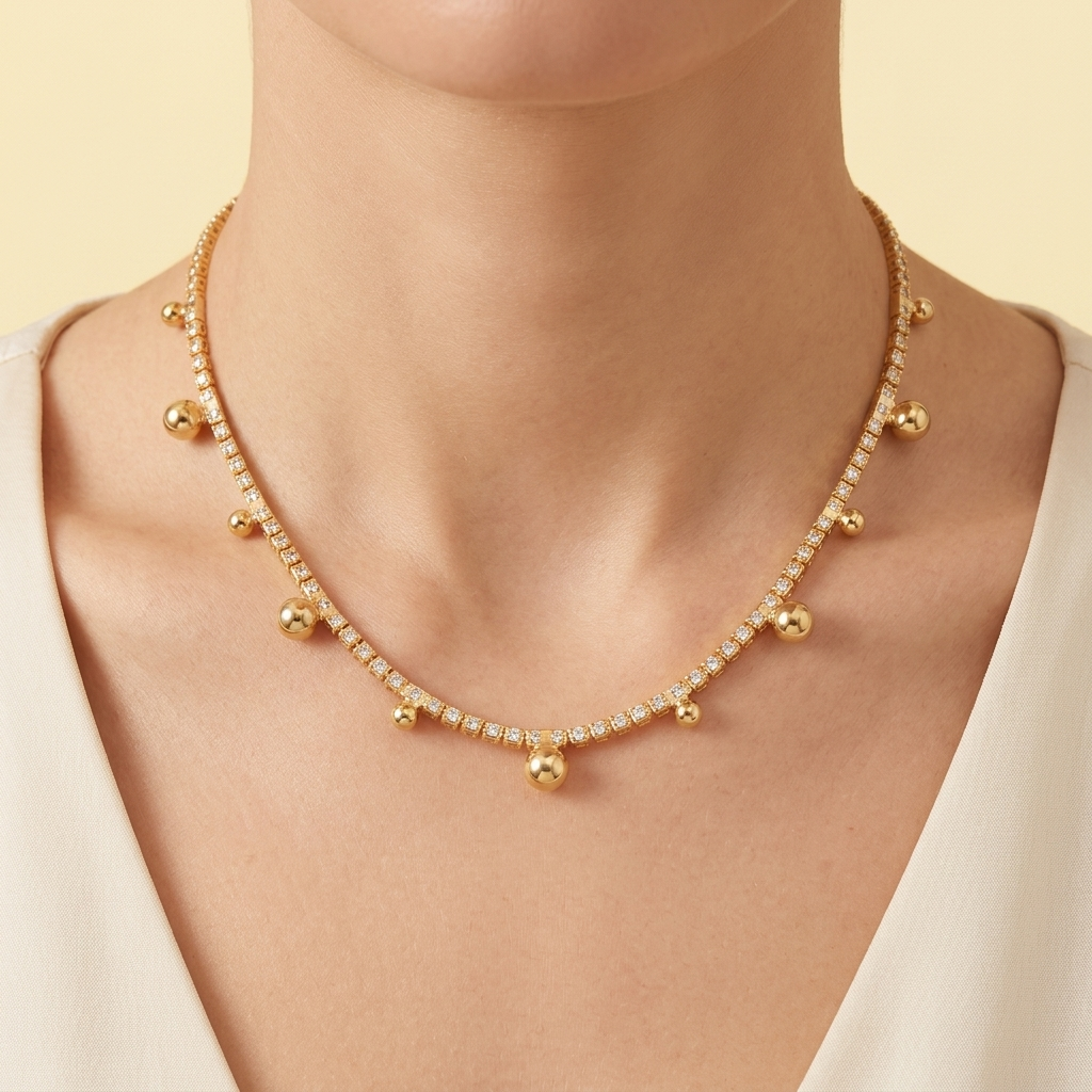 Choker de Goldfilleld con Zirconia con Diseño de Bolitas Grandes y Pequeñas mod.1346