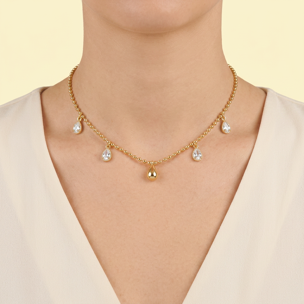 Choker de Goldfilleld con Diseño de Gota y Gotitas de Zircornia  mod.1348