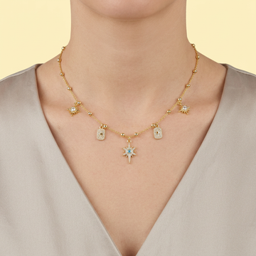 Gargantilla de Joyería de Goldfilled con Diseño de Estrellas Colgantes y Zirconia mod. 1112