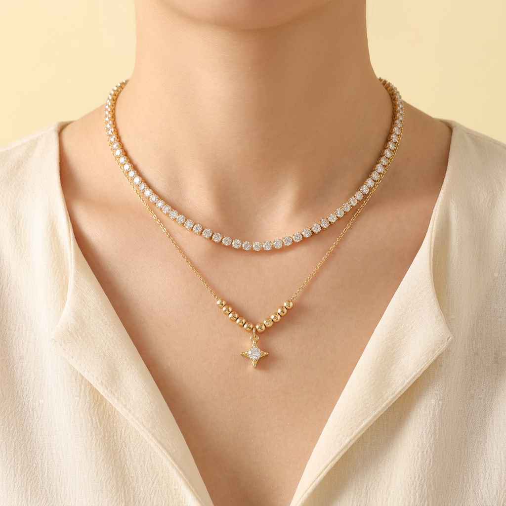 Gargantilla de Goldfilleld con zirconia y con Diseño de Estrella de Zirconia mod.1370