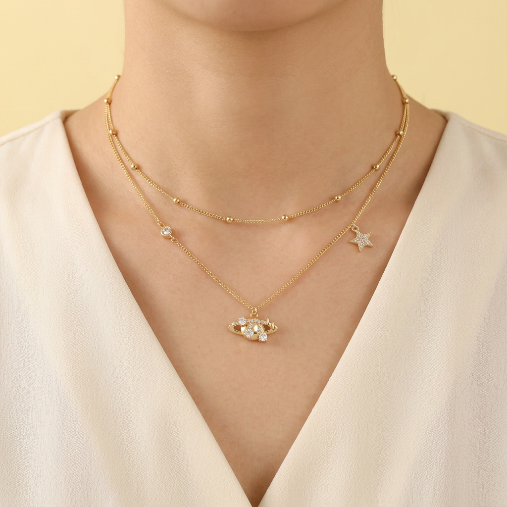 Gargantilla de Goldfilleld con zirconia y con Diseño de Saturno con un trueno y Zirconia  mod.1369
