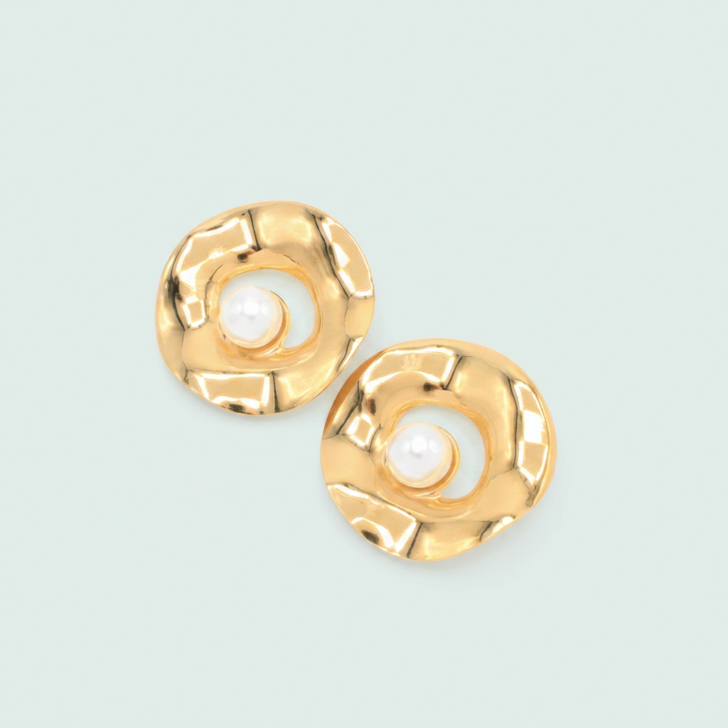Arete de Goldfilled Diseño Platillo Ondulado con Perla mod. 1101