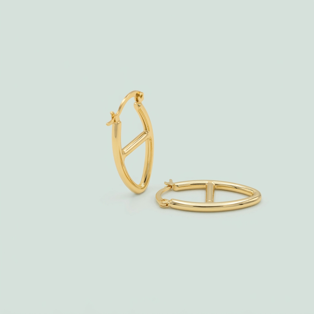 Arracada de Goldfilled  con Diseño Ovalado y Raya Central mod. 1266