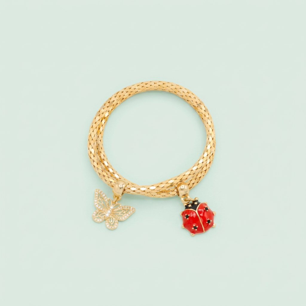 Pulsera de Goldfilled Estilo Tubular Especial Hueco con Colgantes de Primavera mod. 1099