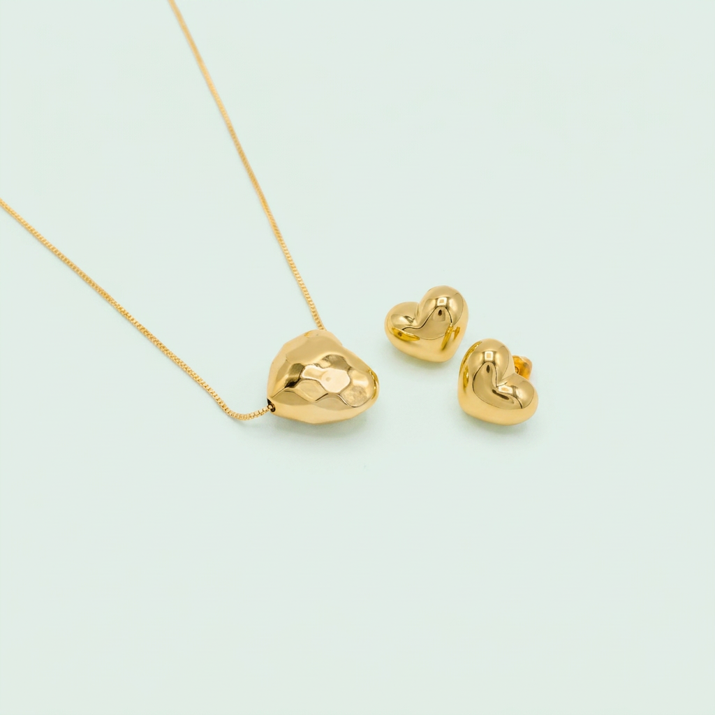 Set de Joyería de Goldfilled Diseño de Corazón Brillante mod. 1096