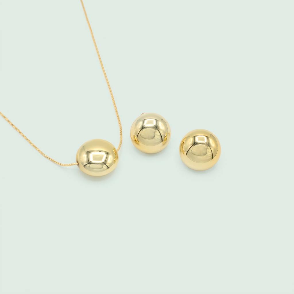 Set de Joyería de Goldfilled Diseño de Media Esfera Brillante mod. 1097