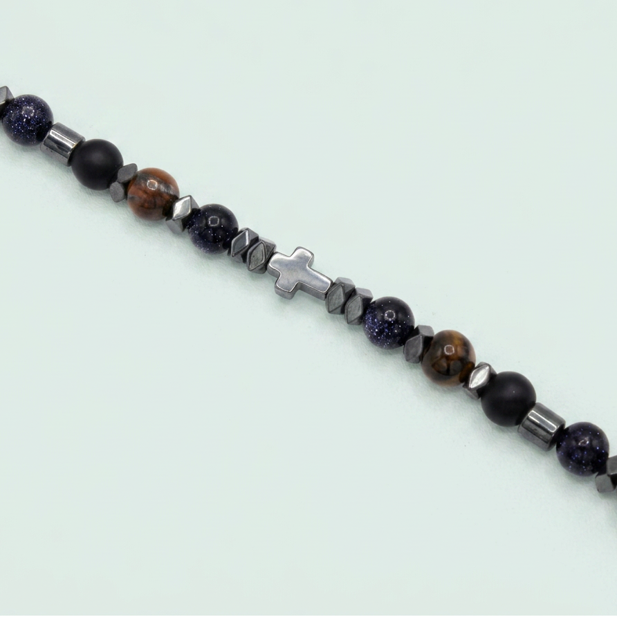 Pulsera de Oro Laminado con Diseño de Cruz Negra y Cafe mod. 1397