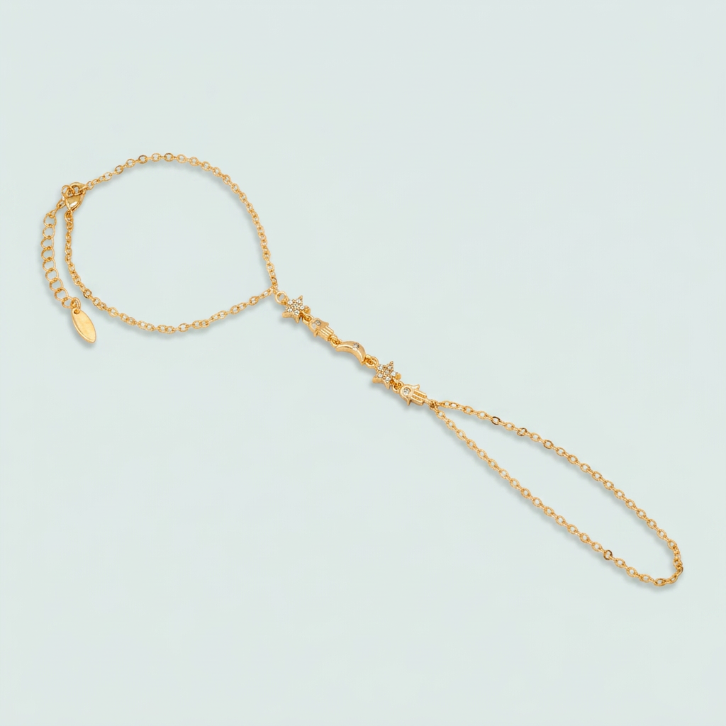 Pulsera Manopla de Oro Laminado con Mano de Fátima Incrustada de Zirconias mod. 1535