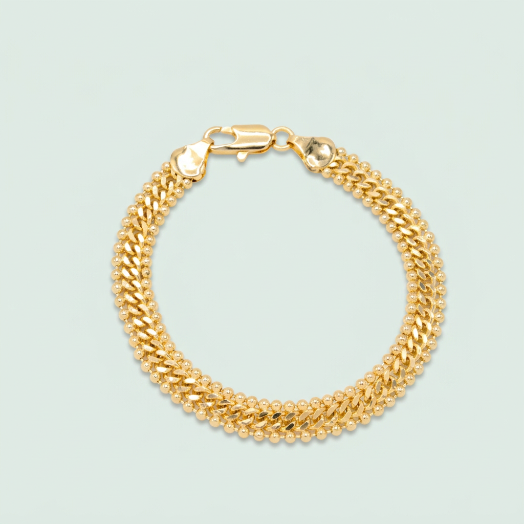 Pulsera Oro Laminado con Lineas de Puntos Laterales y Centro Tejido Cubano mod. 1421