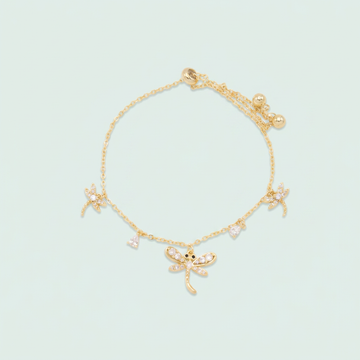 Pulsera de Oro Laminado Libélulas Colgantes chicos con Zirconias mod. 1478
