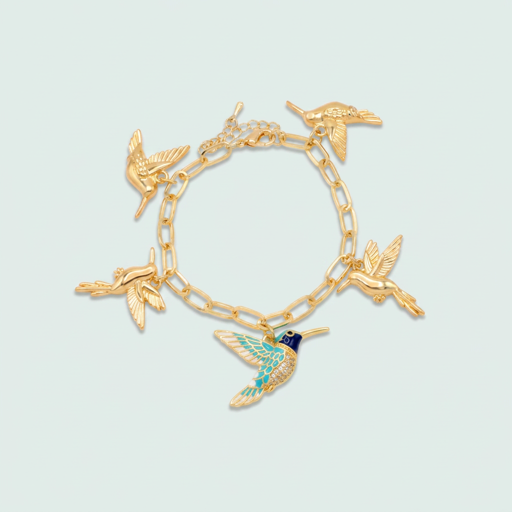 Pulsera de Oro Laminado Colibri Azul Turqueza con Zirconia mod. 1477
