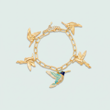 Pulsera de Oro Laminado Colibri Azul Turqueza con Zirconia mod. 1477