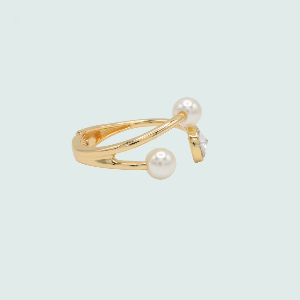Pulsera Rígida de Oro Laminado con Perla y Zirconia mod. 1294