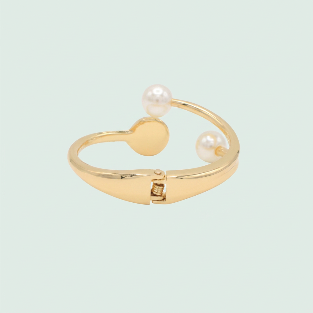 Pulsera Rígida de Oro Laminado con Perla y Zirconia mod. 1294