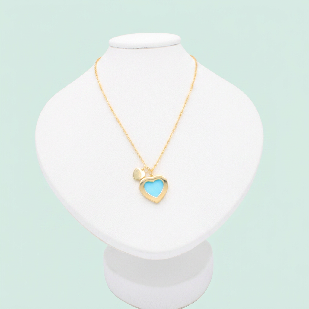 Gargantilla de Oro Laminado con Diseño de Corazón Doble Azul mod. 1474
