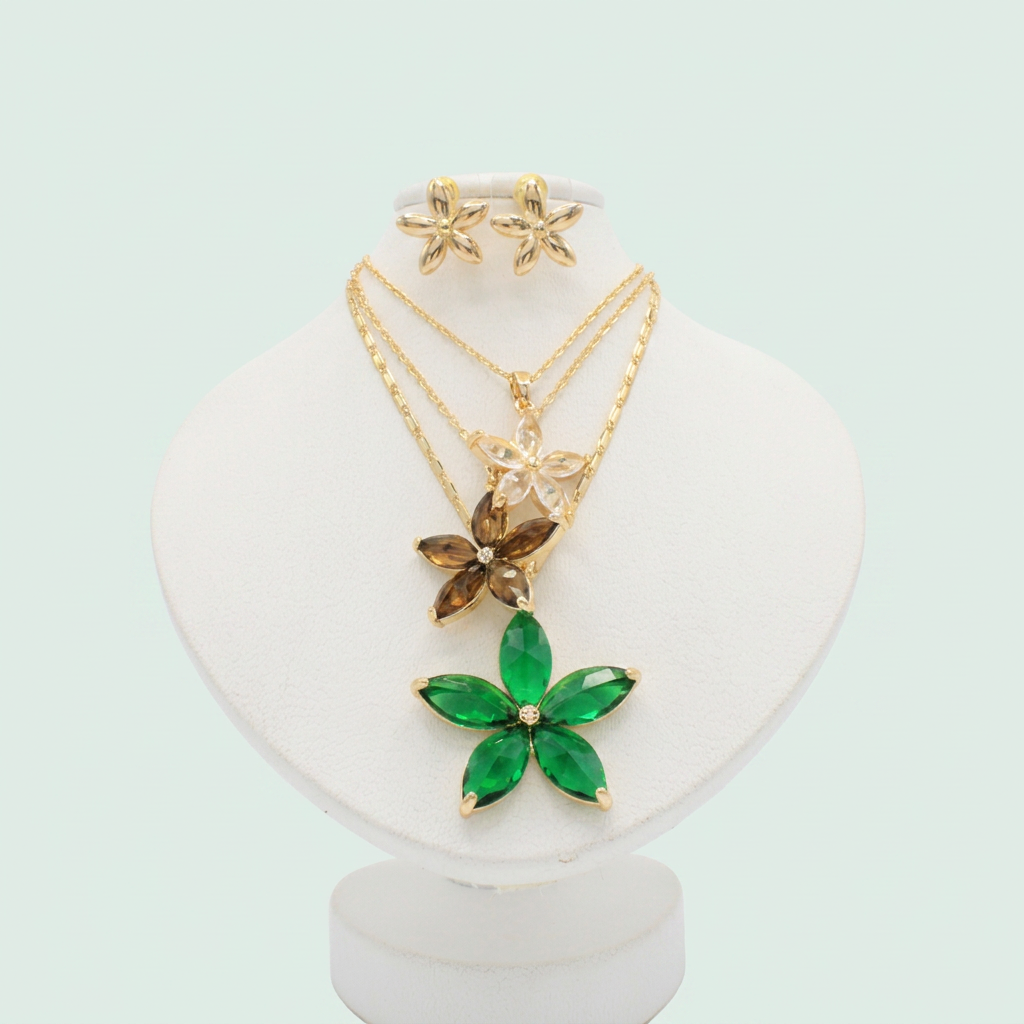 Set Especial de Joyería de Goldfilled Diseño Flores de Zirconia mod. 1105
