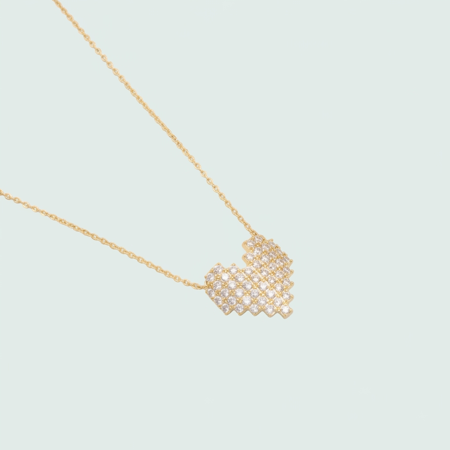 Set de Goldfilled Gargantilla y Aretes con Diseño de Corazón e Incrustación de Zirconias mod. 1364