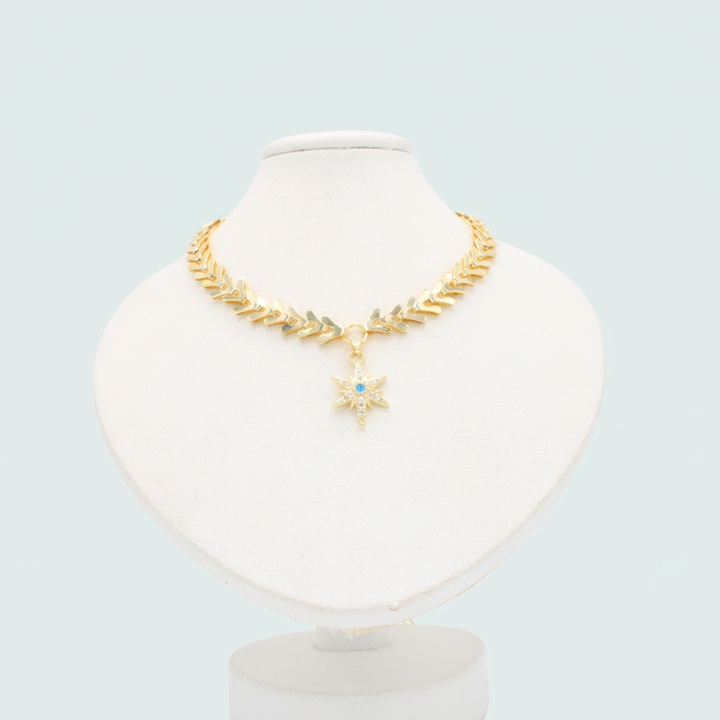 Cadena de Joyería de Goldfilled con Tejido de Flechas y Diseño de Estrella Con Zirconia mod. 1108