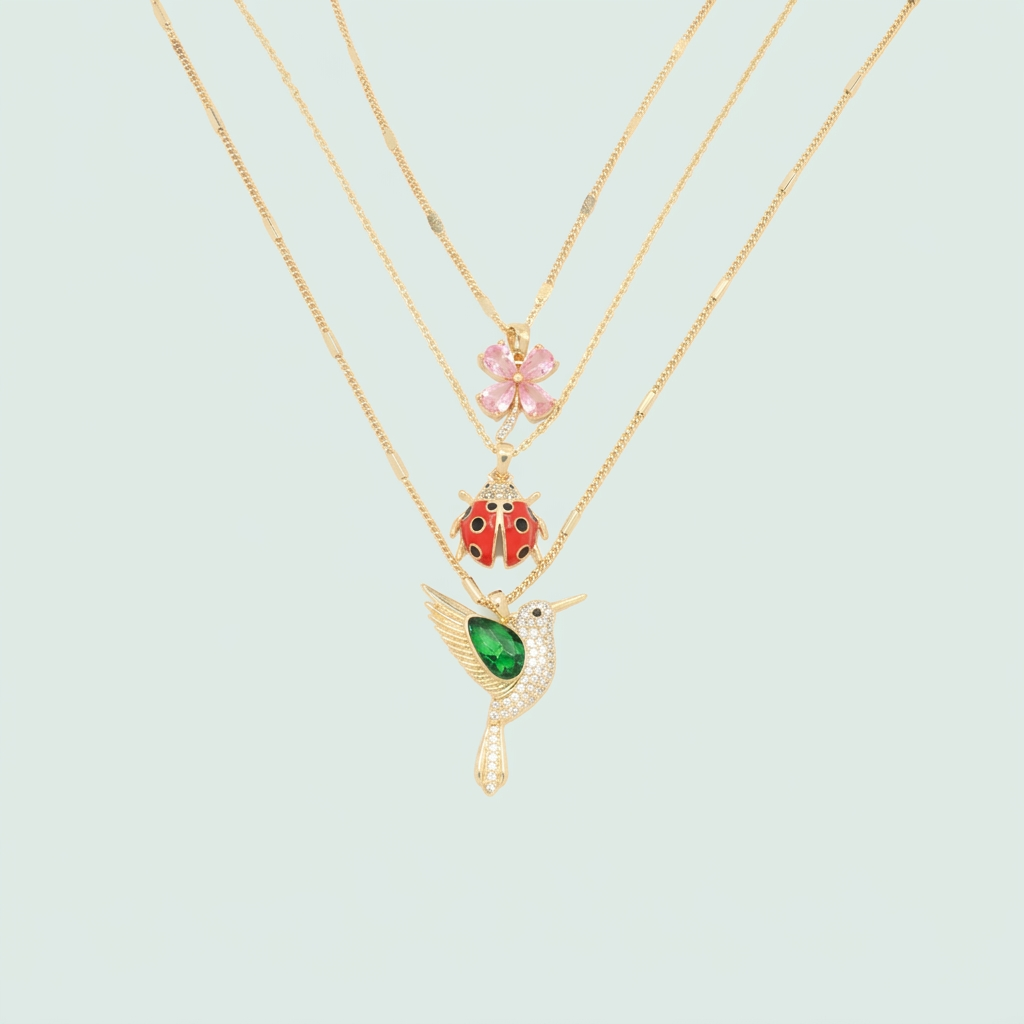 Set Especial de Joyería de Goldfilled Diseño con Dijes Primavera mod. 1106