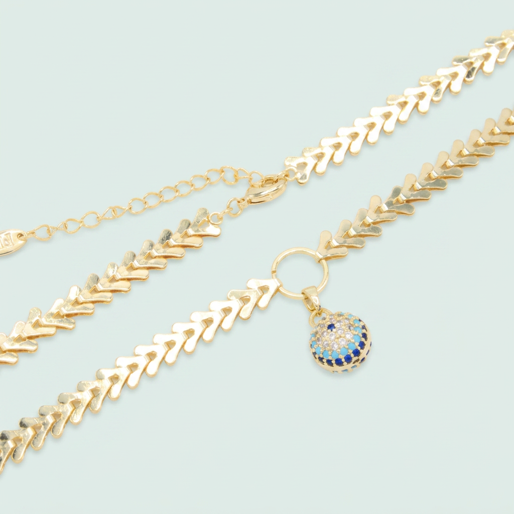 Cadena de Joyería de Goldfilled con Tejido de Espiga y Diseño de Esfera con Zirconia mod .1109