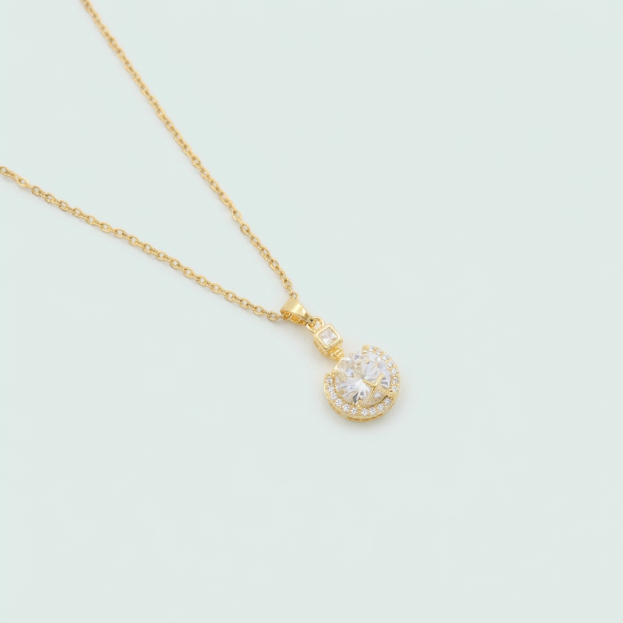 Set de Goldfilled Gargantilla y Aretes con Diseño de Circular y Cruz con Zirconias mod. 1365