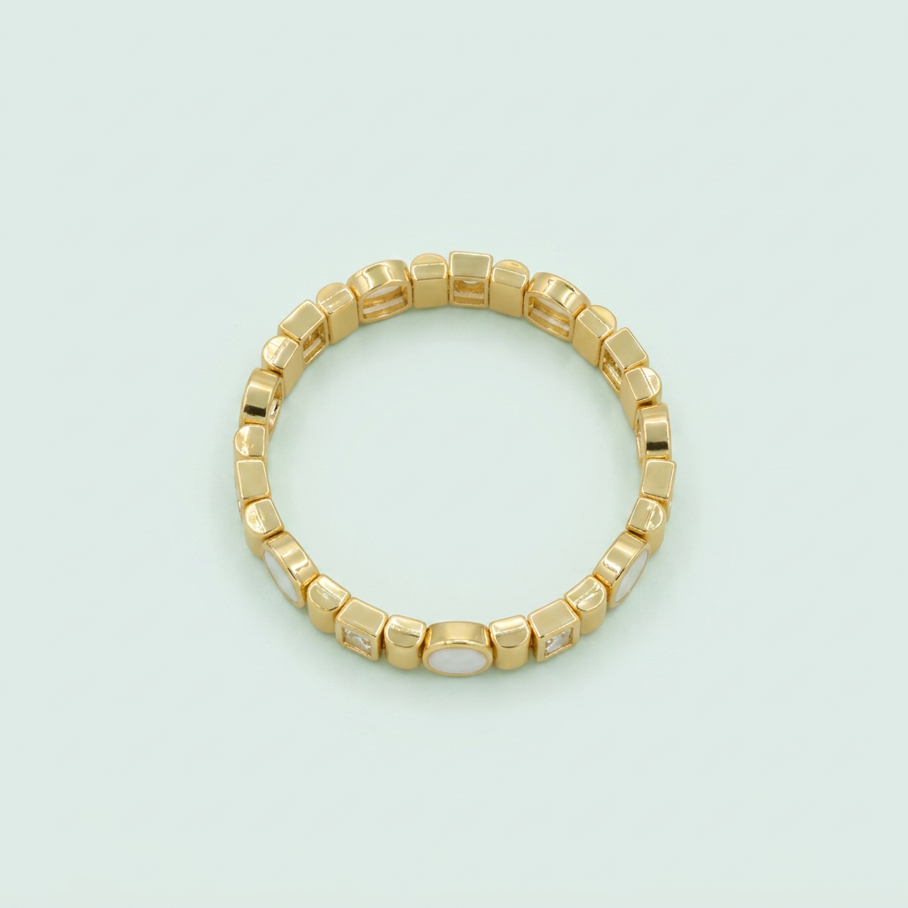 Pulsera Rígida de Oro Laminado con Esmalte Blanco mod. 4027