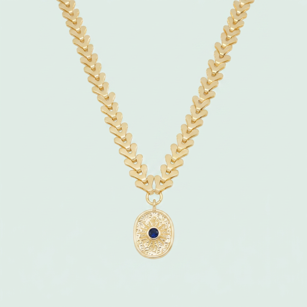 Cadena de Joyería de Goldfilled con Tejido de Espiga y Diseño Circular del Sol con Zirconia mod. 1110