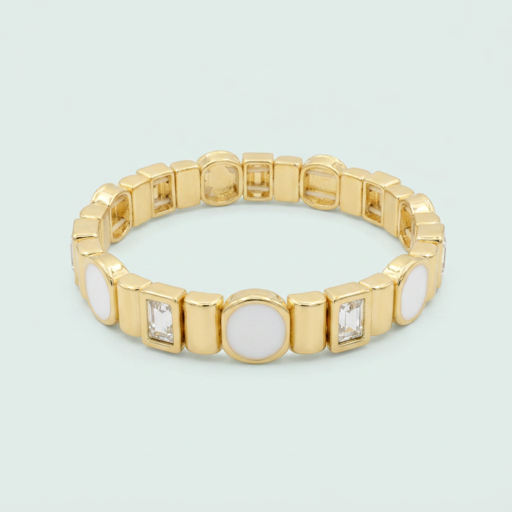 Pulsera Rígida de Oro Laminado con Esmalte Blanco mod. 4027