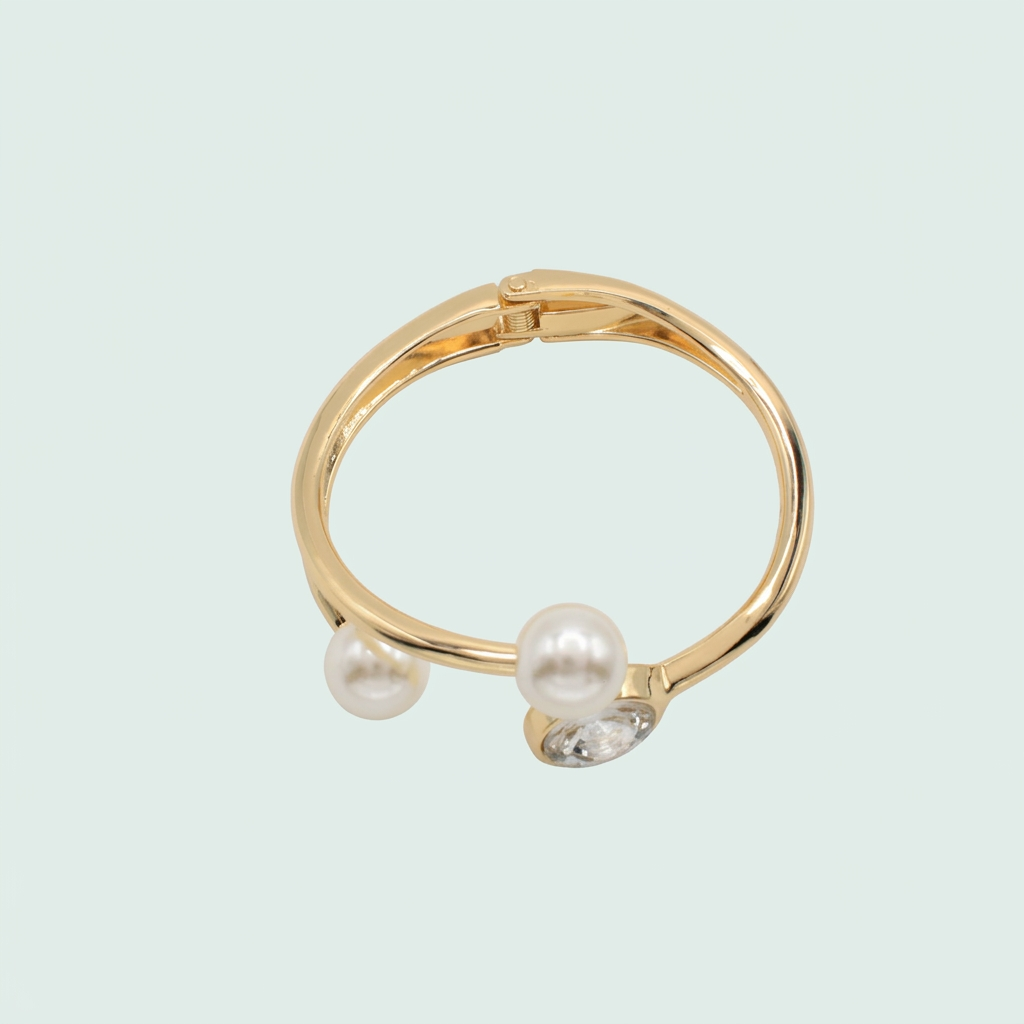 Pulsera Rígida de Oro Laminado con Perla y Zirconia mod. 1294