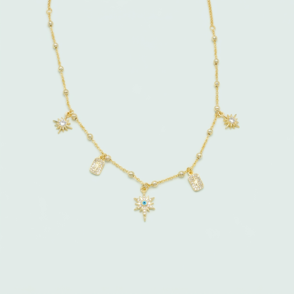 Gargantilla de Joyería de Goldfilled con Diseño de Estrellas Colgantes y Zirconia mod. 1112