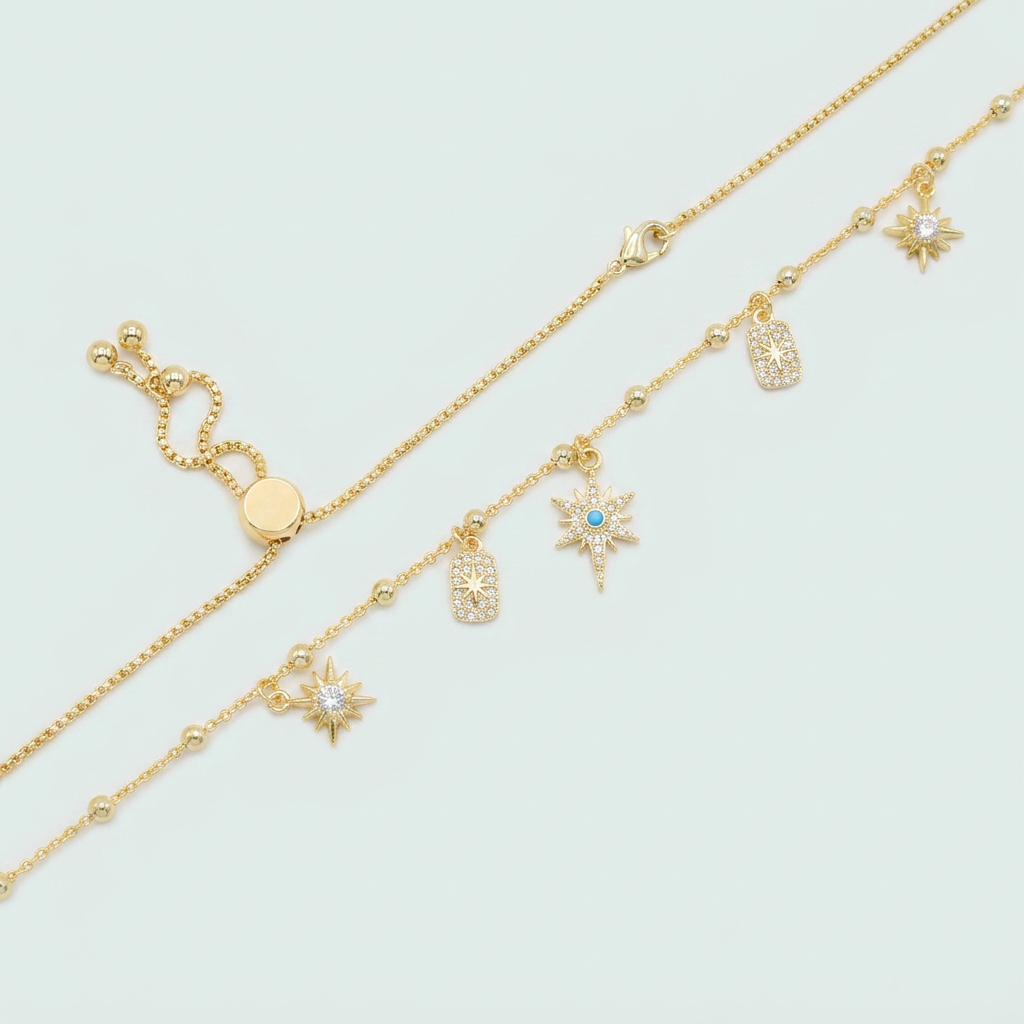 Gargantilla de Joyería de Goldfilled con Diseño de Estrellas Colgantes y Zirconia mod. 1112