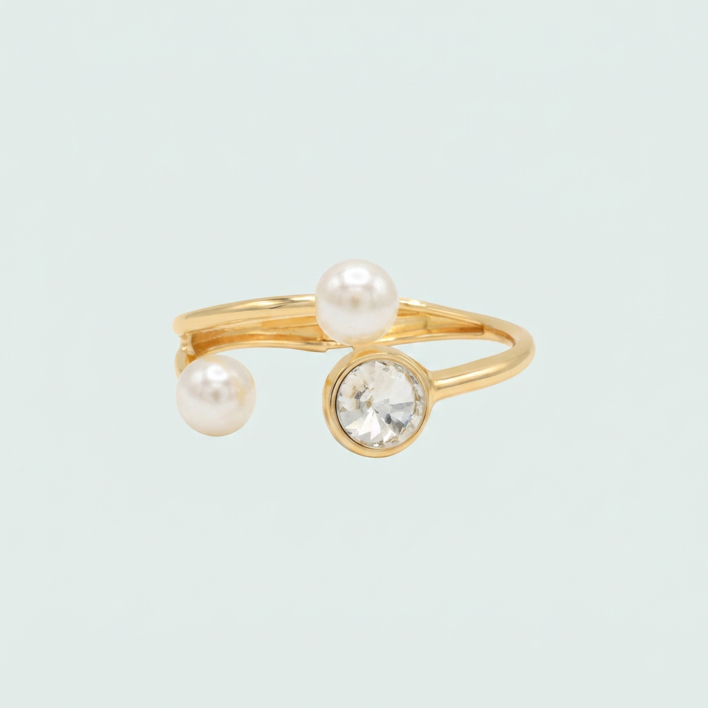 Pulsera Rígida de Oro Laminado con Perla y Zirconia mod. 1294