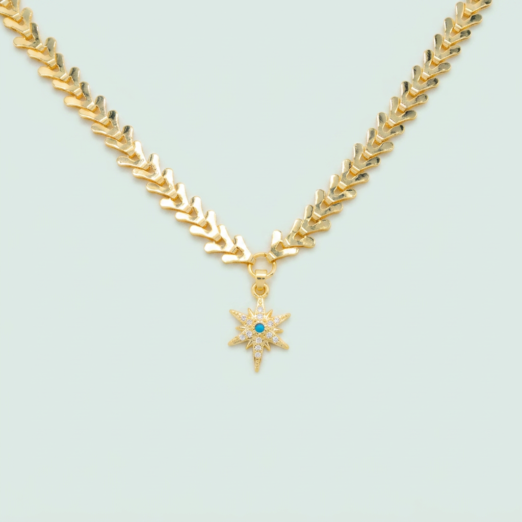 Cadena de Joyería de Goldfilled con Tejido de Flechas y Diseño de Estrella Con Zirconia mod. 1108