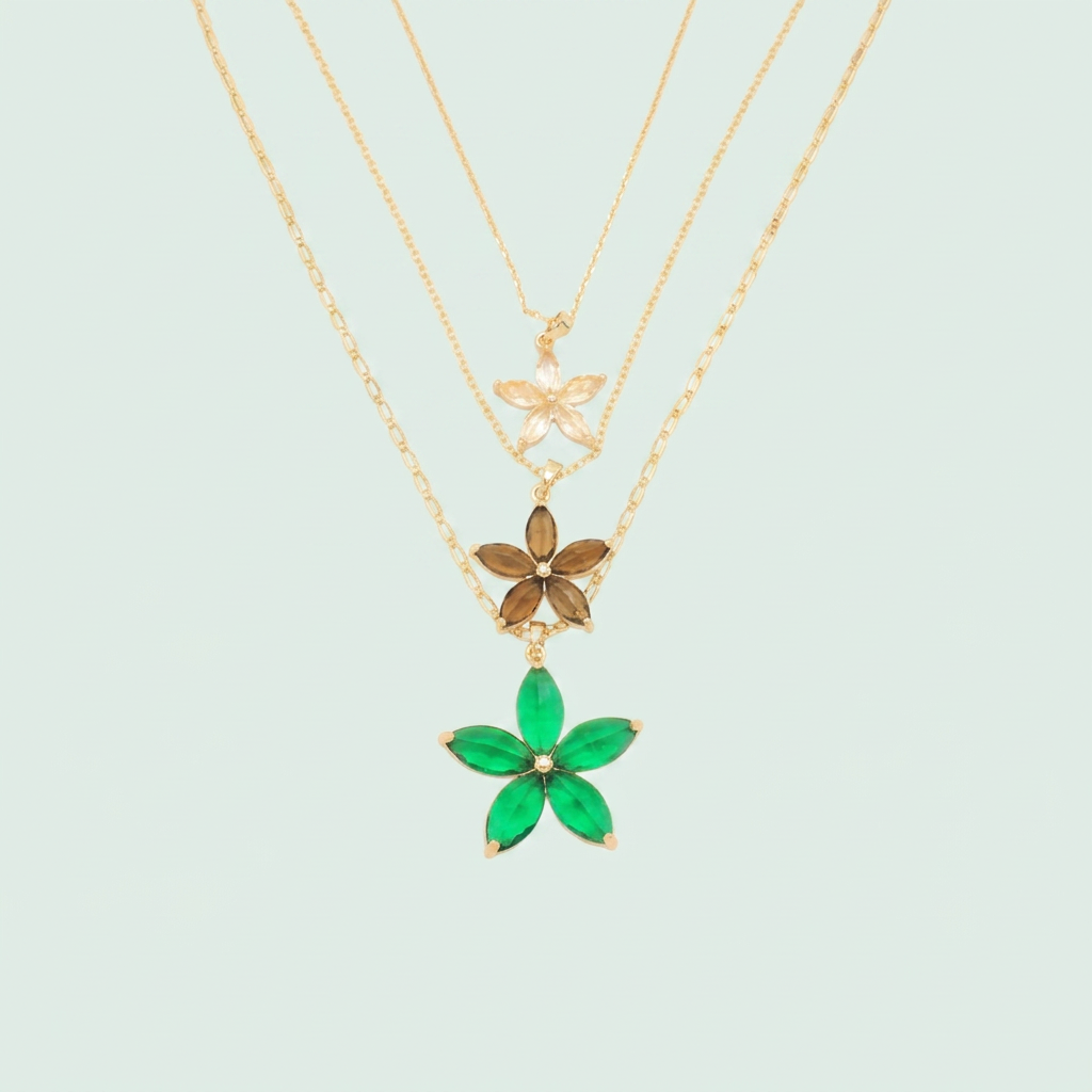 Set Especial de Joyería de Goldfilled Diseño Flores de Zirconia mod. 1105