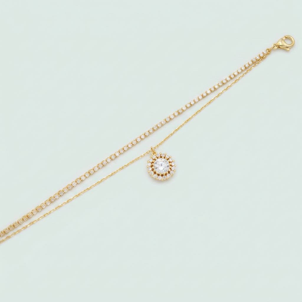 Pulsera de Goldfilled Doble con Girasol de Zirconias mod. 1218