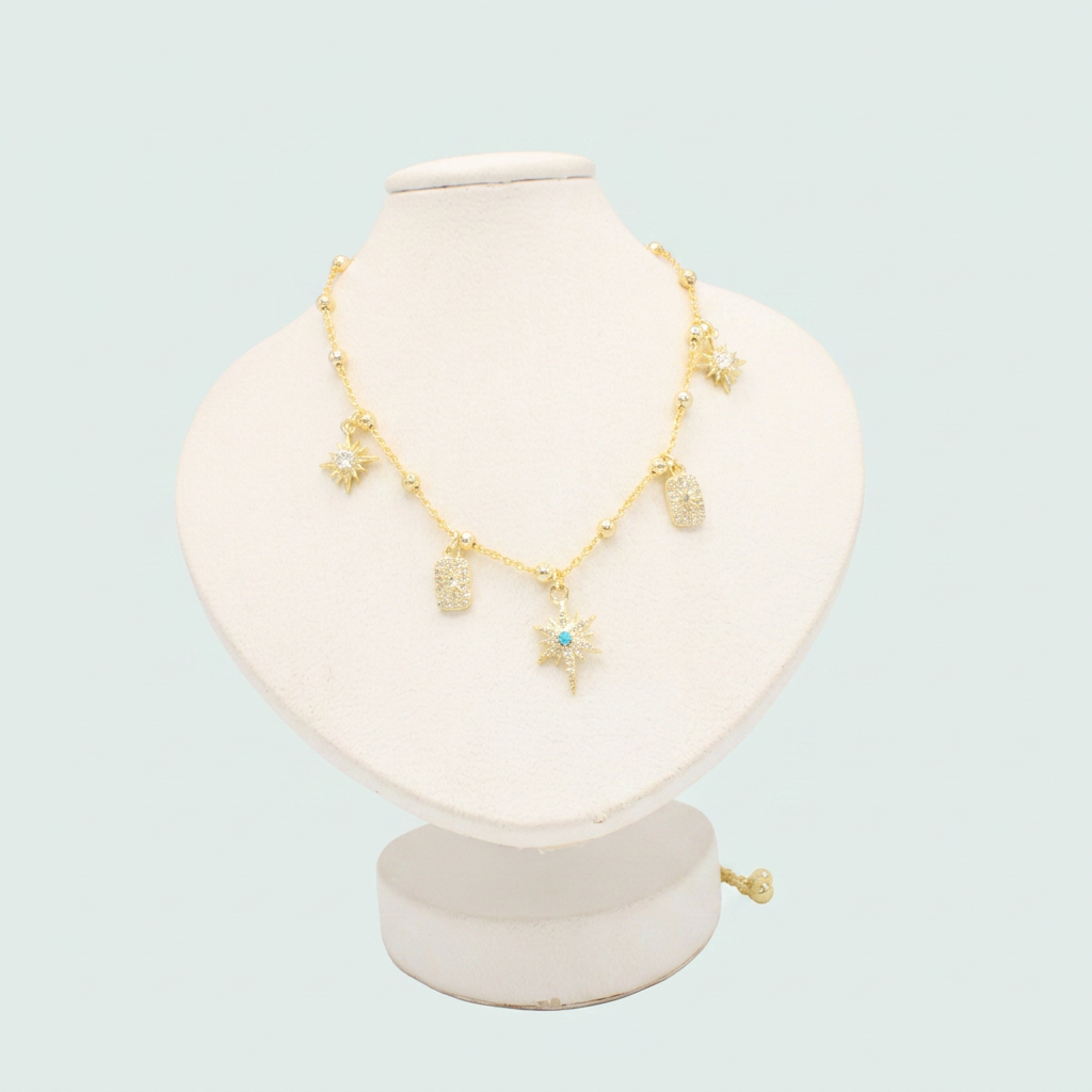 Gargantilla de Joyería de Goldfilled con Diseño de Estrellas Colgantes y Zirconia mod. 1112