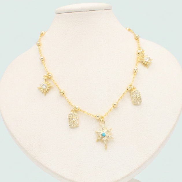 Gargantilla de Oro Laminado con Estrellas Colgantes y Zirconia mod. 1112