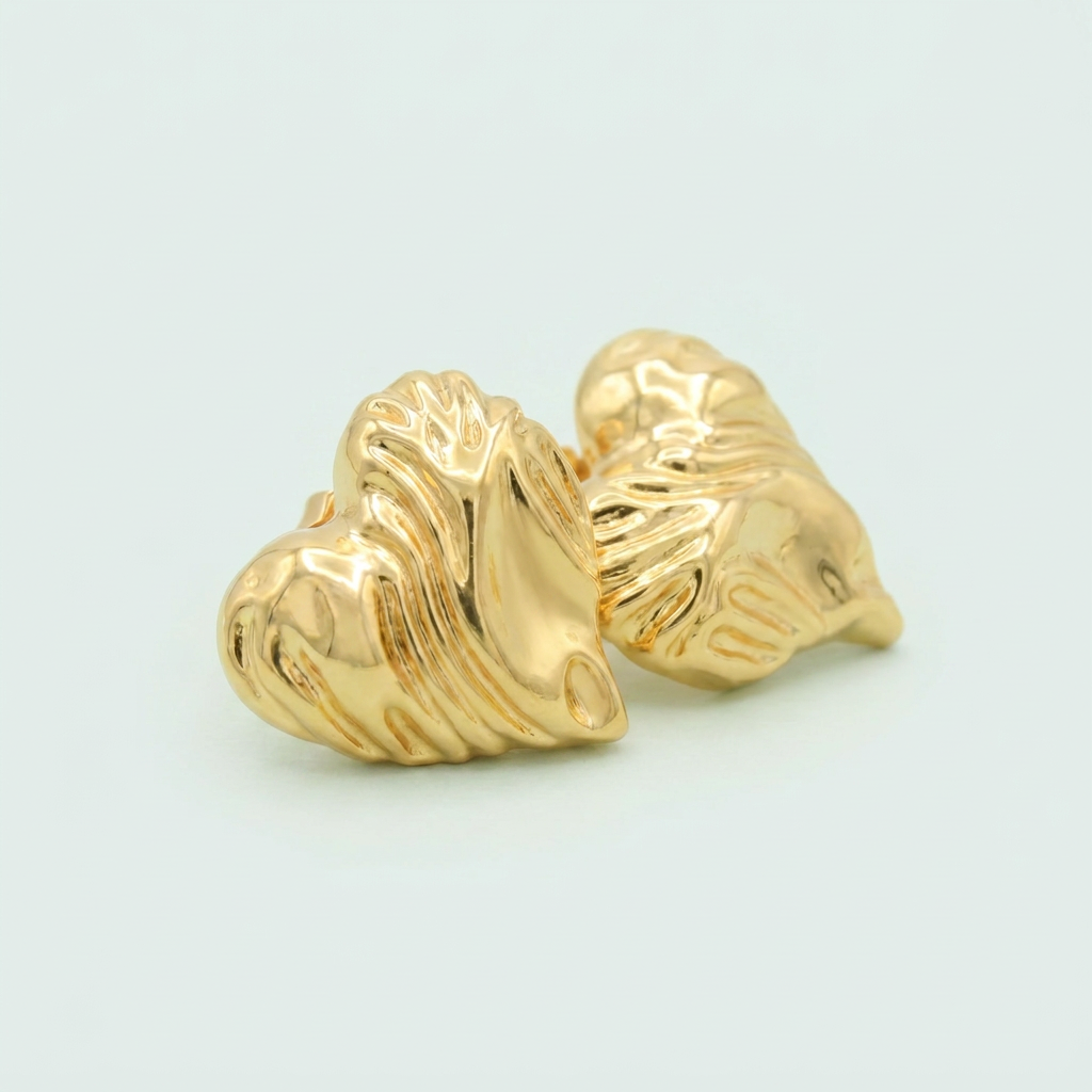 Arete de Oro Laminado de Corazón Texturizado mod. 3062